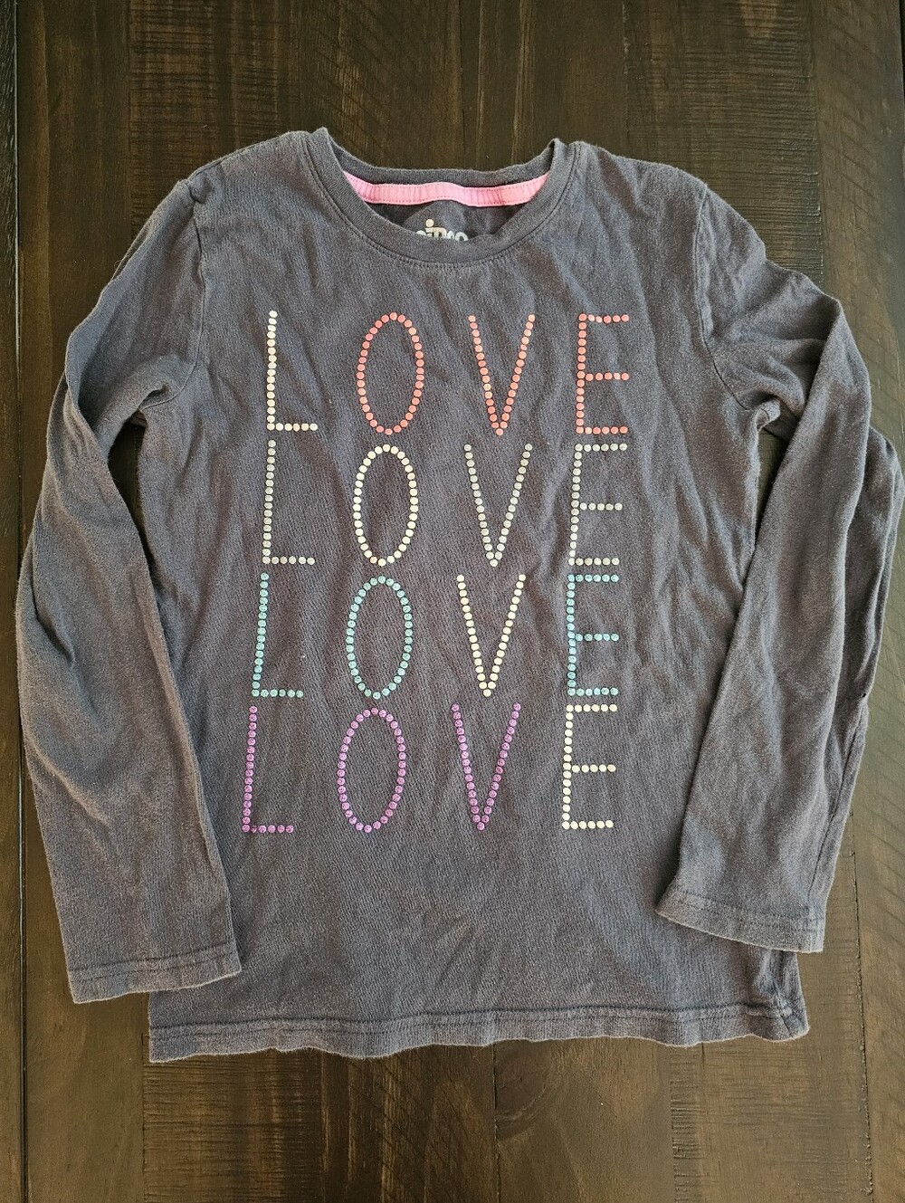 Circo Gray Long Sleeve Tee with Multicolor 'LOVE' Dots